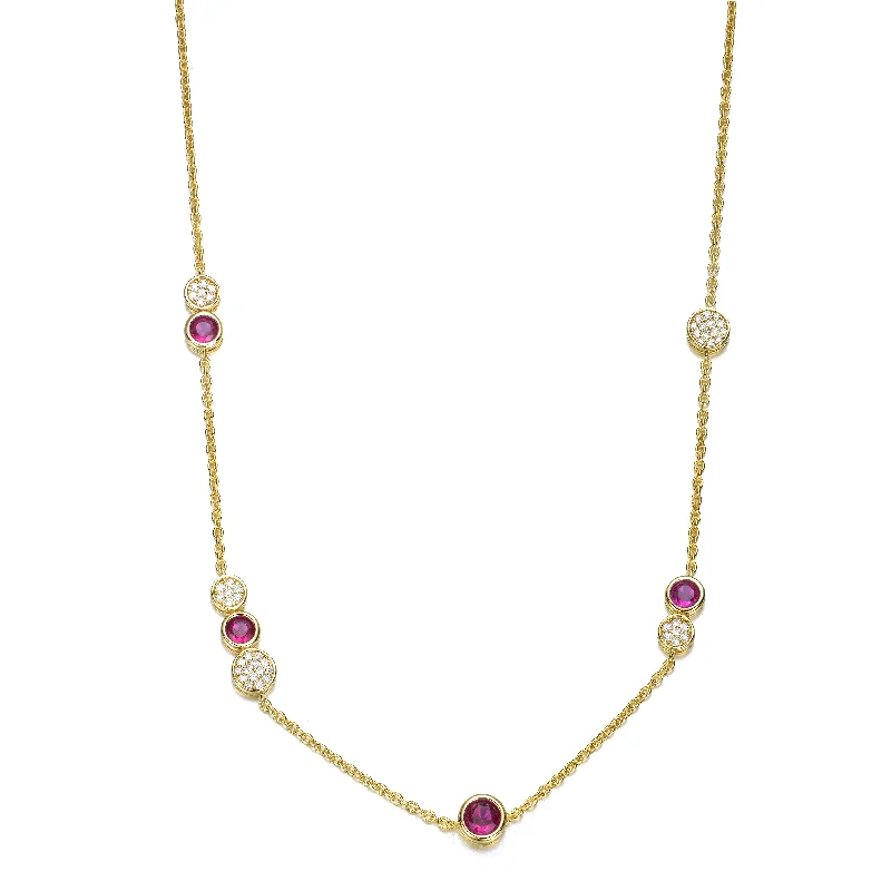 Unique pendants for necklaces-Lovely Ruby and Clear Cubic Zirconia 14K Gold Plated Necklace