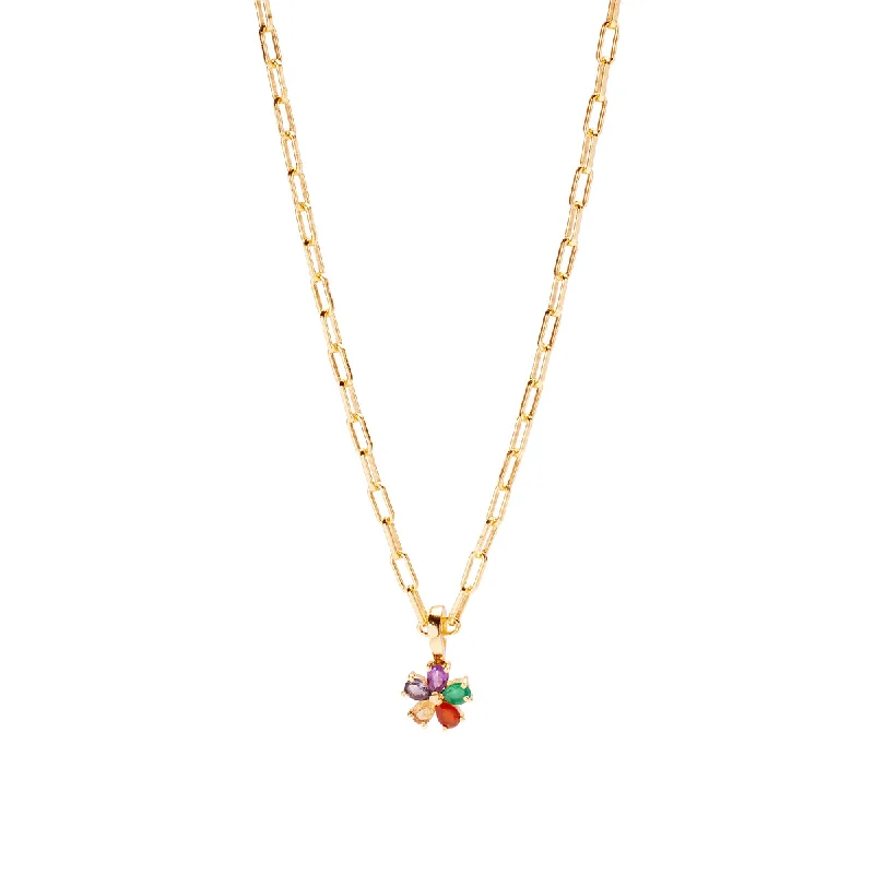 Unique necklaces with opal stones-Rainbow Daisy Necklace Charm on Siren Adjustable Paperclip Chain