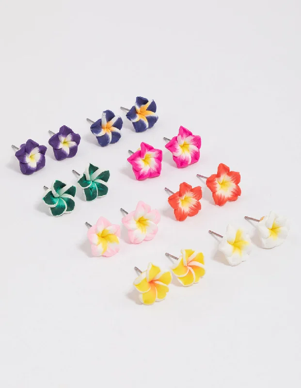 Elegant diamond earrings with gold settings-Bright  Frangipani Stud Earrings 8-Pack