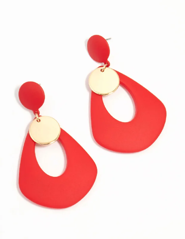 Unique earrings with zirconia accents-Red Coated Metal Trapeze Drop Earrings