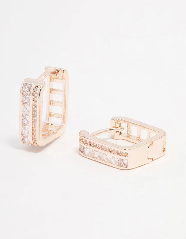 Dainty earrings with minimalist design-Rose Gold Plated Cubic Zirconia Double Pave Hoop Earrings