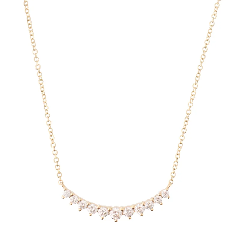 Elegant gold necklaces with diamonds-Floating Bezel Diamond Crescent Necklace