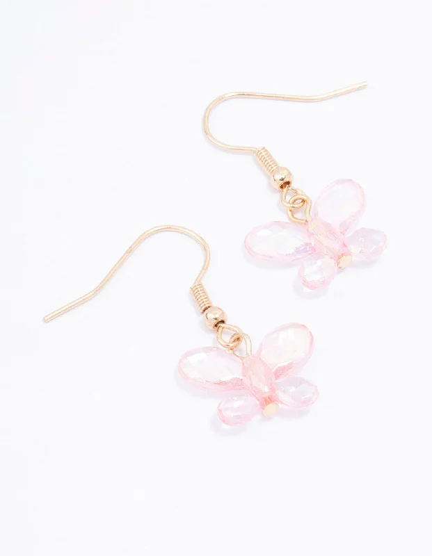 Classic pearl drop earrings-Pink Butterfly Drop Earrings