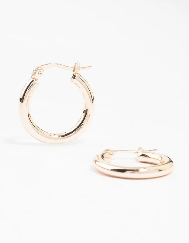 Classic earrings with square diamonds-Rose Gold Plated Thin Hoop Earrings