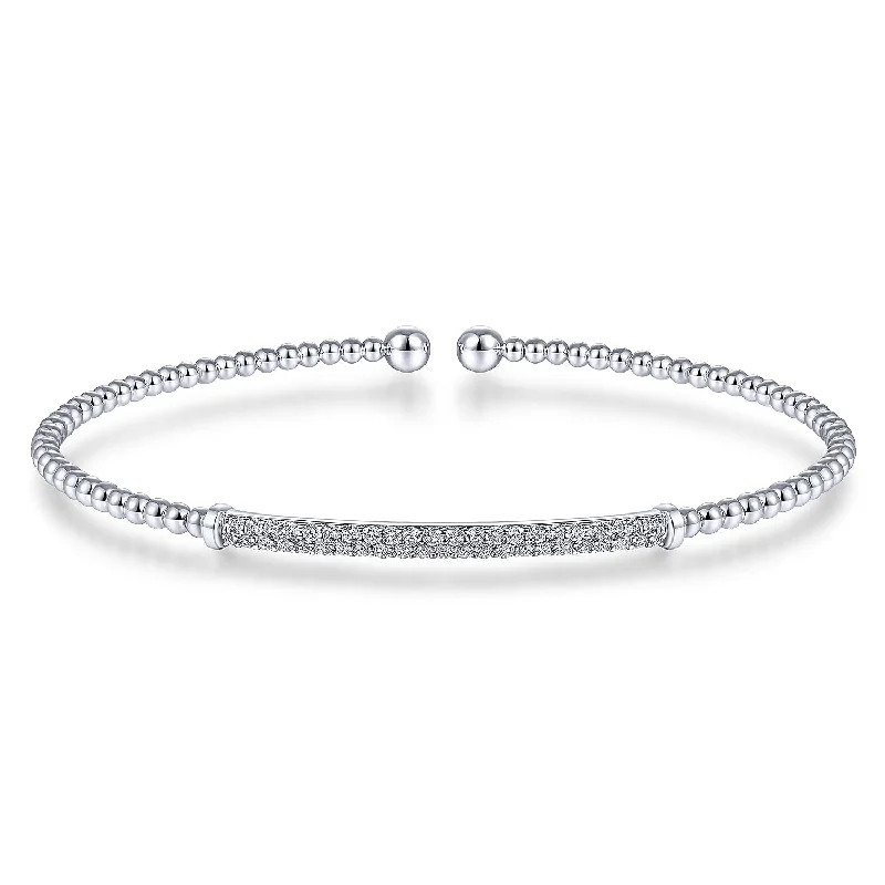 Beautiful diamond bangles for women-14K White Gold Bujukan Diamond Bar Split Bangle