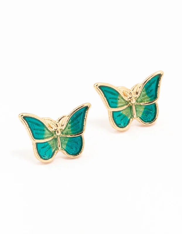 Elegant pearl earrings with gold settings-Gold Ombre Butterfly Stud Earrings