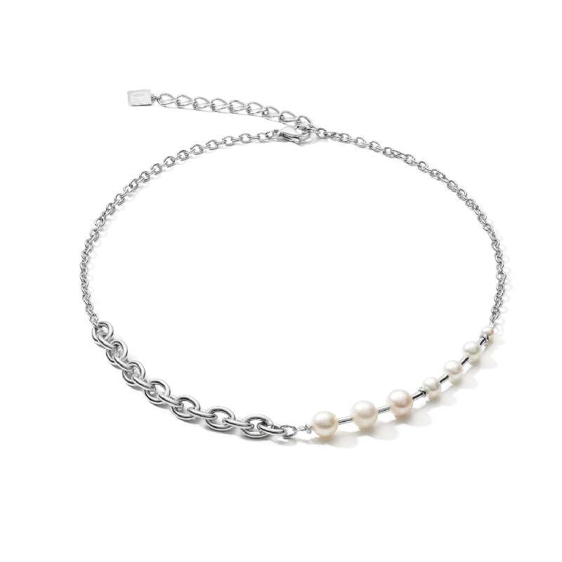 Custom-made necklaces for special occasions-Necklace classic & modern Freshwater pearls & stainless steel chain white-silver