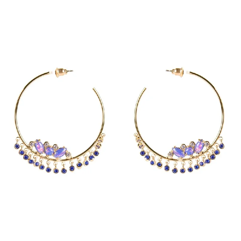 Statement earrings with multi-colored gemstones-Ophelia Opal and Sapphire Blue Gold Hoop Earrings