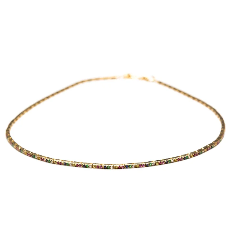 Necklaces with intricate designs-Rainbow Ribbon Choker