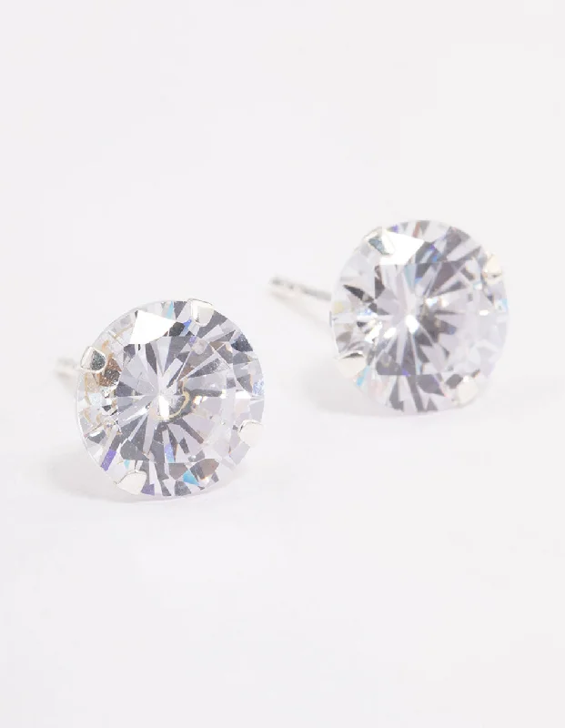 Elegant long earrings for women-Sterling Silver Cubic Zirconia Triple Stud Earrings