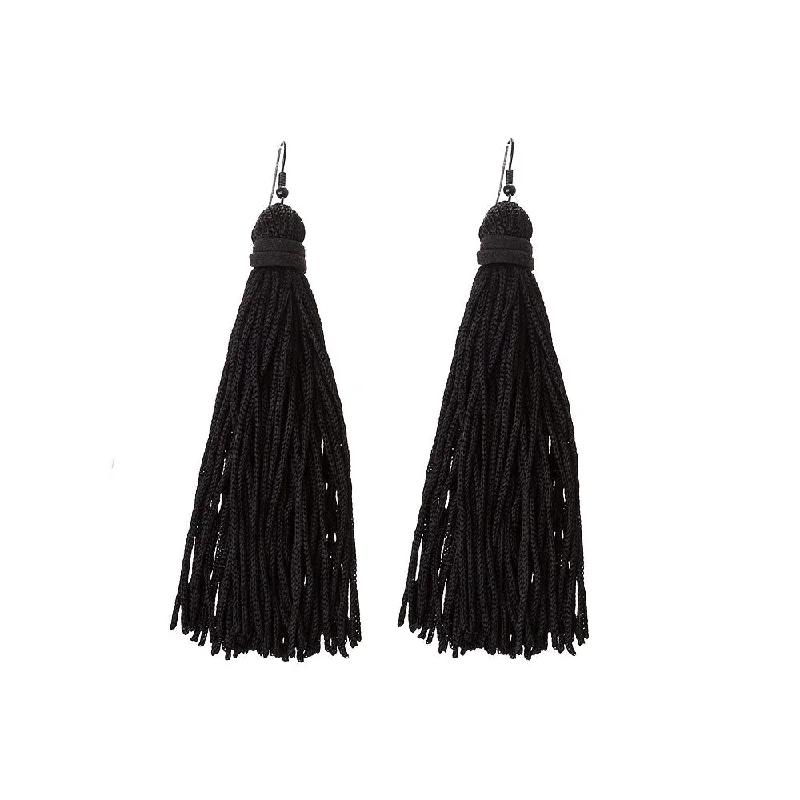 Elegant long earrings for women-Black Tassel Earrings