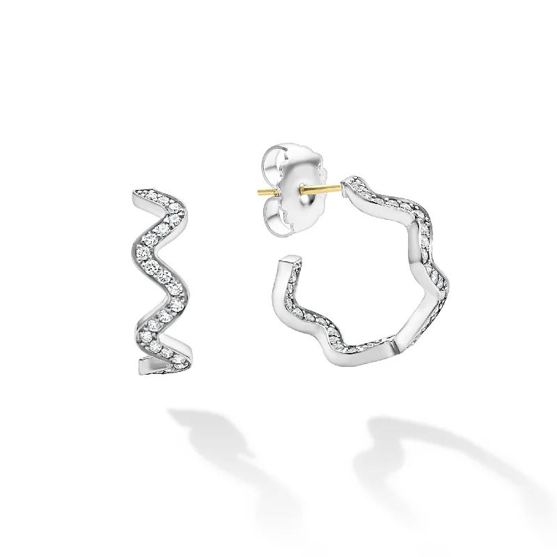 Beautiful earrings with colored diamonds-Caviar Spark Wave Diamond Hoop Earrings