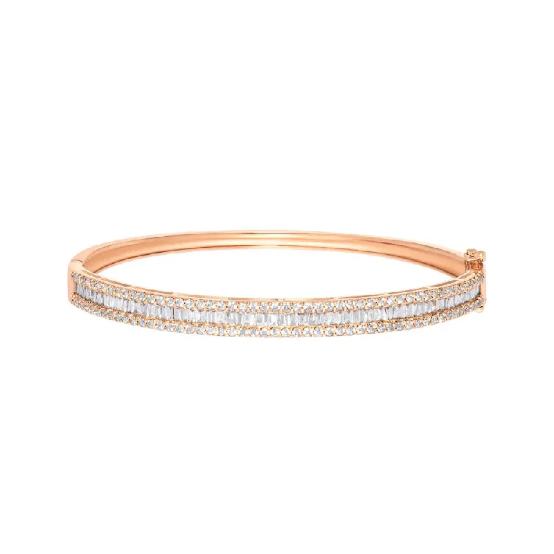 Classic sterling silver bracelets-Triple Row Diamond Bangle