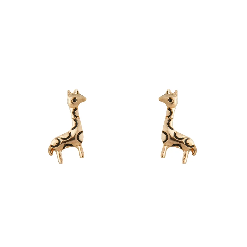 Fashionable earrings with geometric shapes-Gold Etched Giraffe Stud Earrings