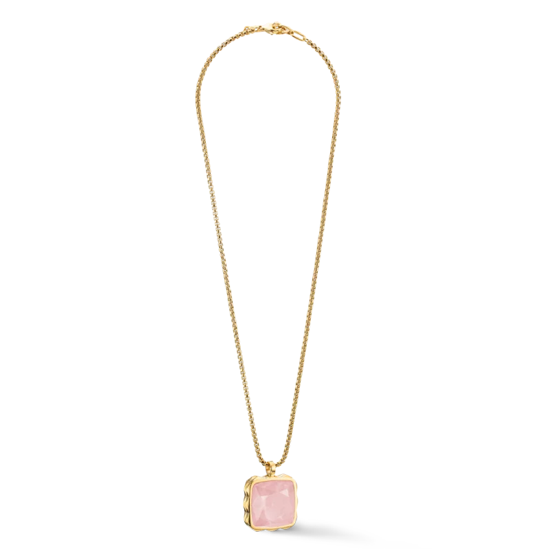 Unique necklaces with opals-Necklace Amulet Spikes Square Rose Quartz gold-pink