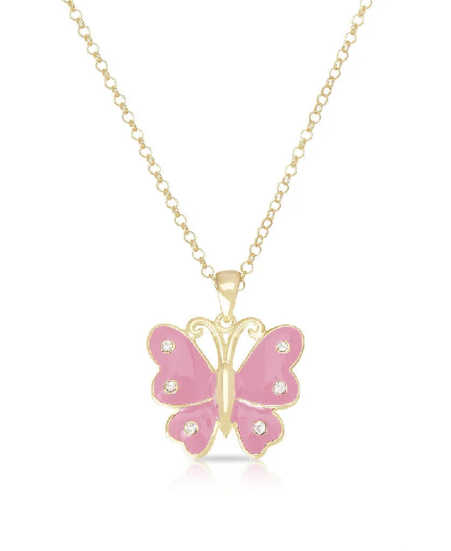 Stunning gold necklaces for women-Butterfly Pendant (Pink)