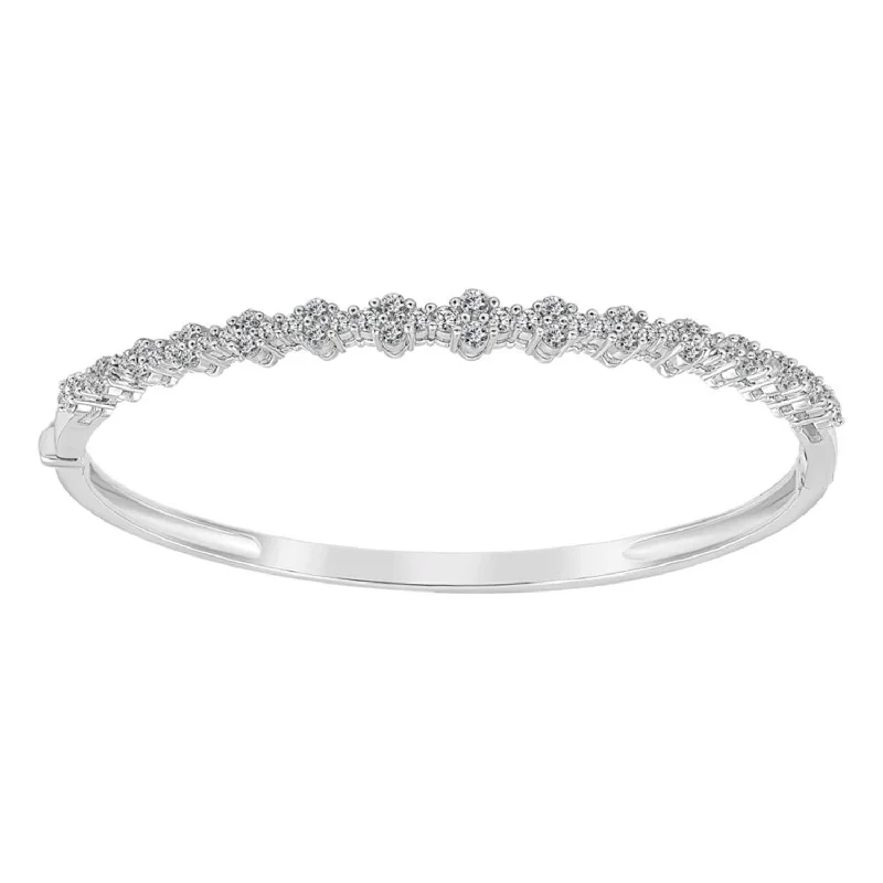 Gorgeous bracelets with ruby and sapphire stones-LADIES BANGLE 1.25CT ROUND DIAMOND 14K WHITE GOLD