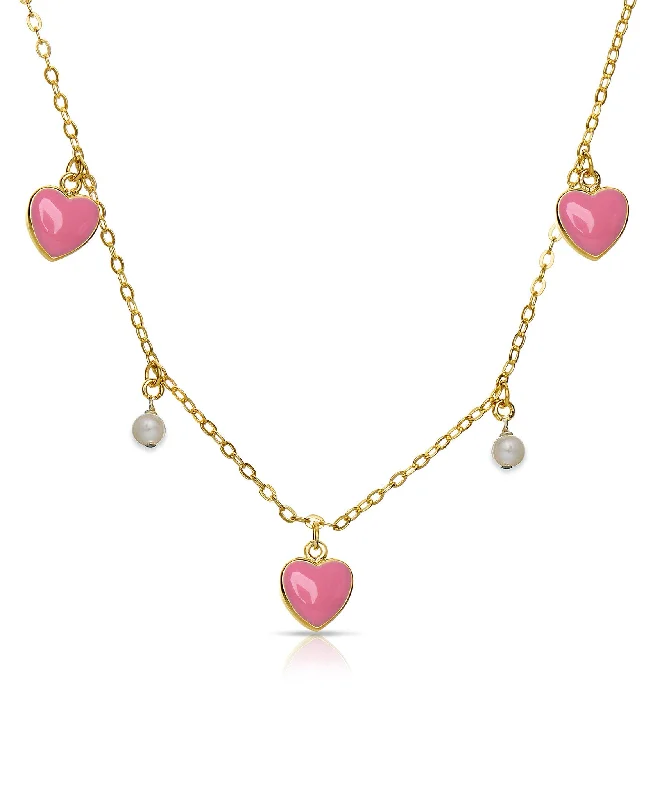 Beautiful sapphire necklaces for women-Heart and Pearl Charms Necklace