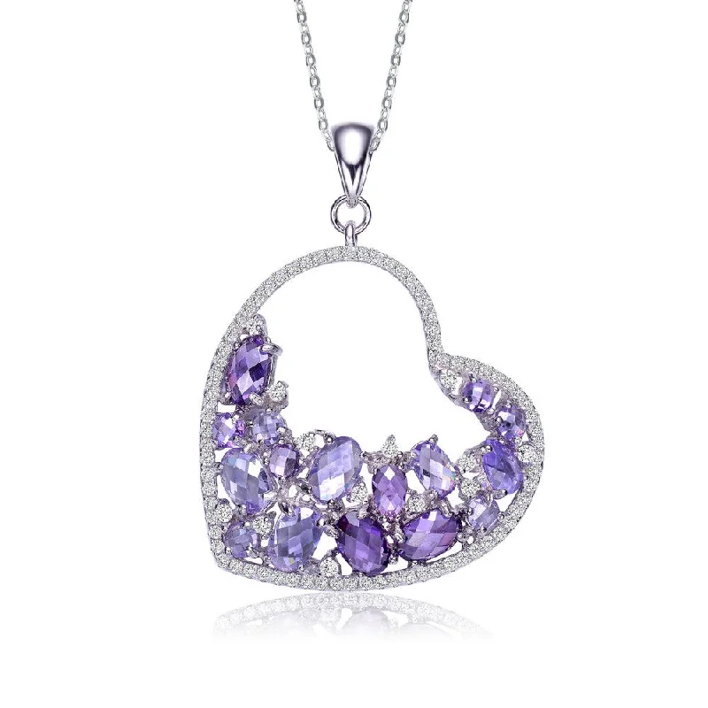 Trendy choker necklaces with crystals-Palette Juliette Heart Purple Silver Necklace