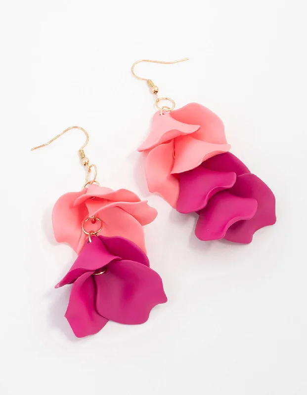 Unique earrings with colorful beads-Pink Coated Petal Drop Earrings