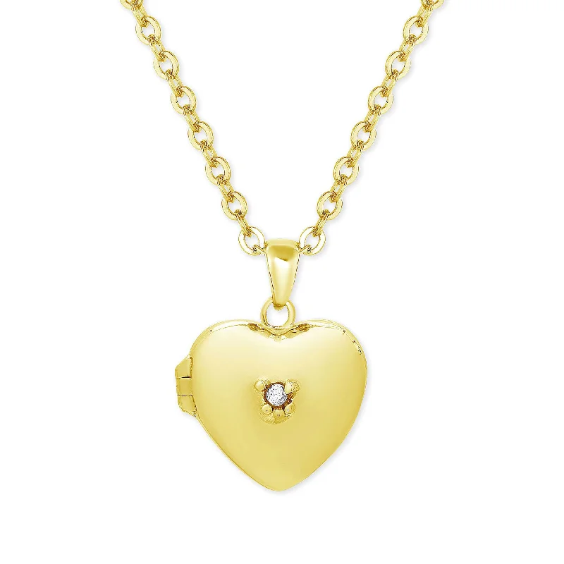 Luxury necklaces with diamond accents-Heart Locket with CZ - Gold