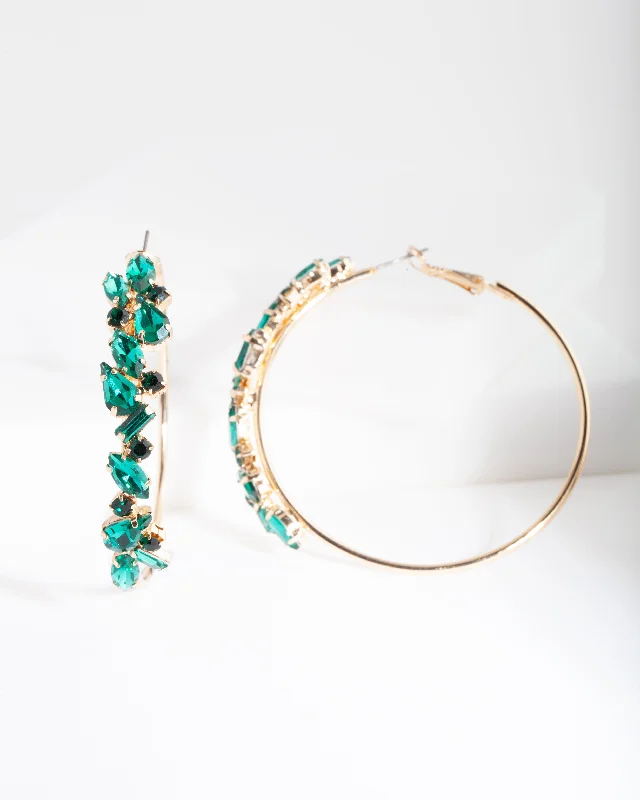 Fashionable hoop earrings with charms-Green Cluster Hoop Earrings