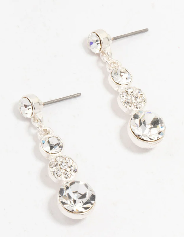 Trendy ear cuffs for women-Silver 4 Bohemia Czech Crystal Stones Drop Earrings