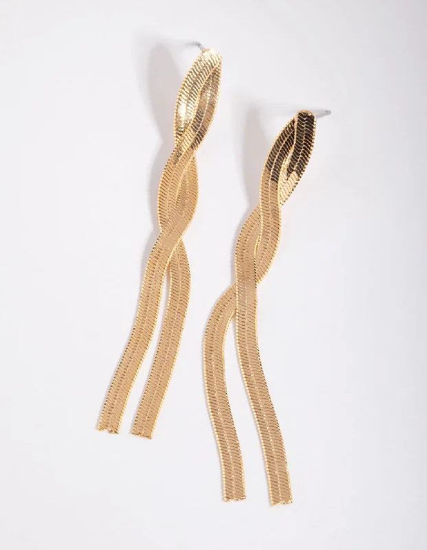 Trendy earrings with geometric patterns-Gold Plated Snake Chain Drop Earrings