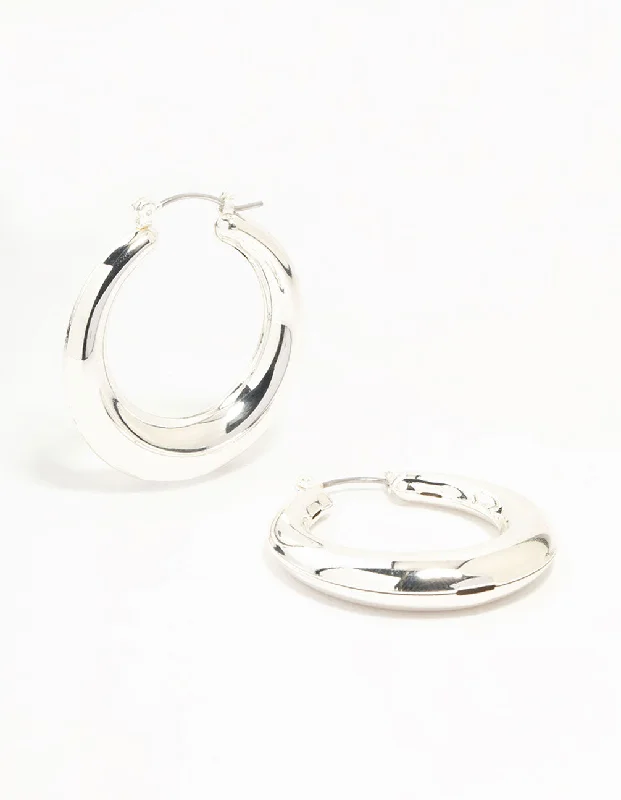 Trendy hoop earrings for women-Silver Clean Hoop Earrings