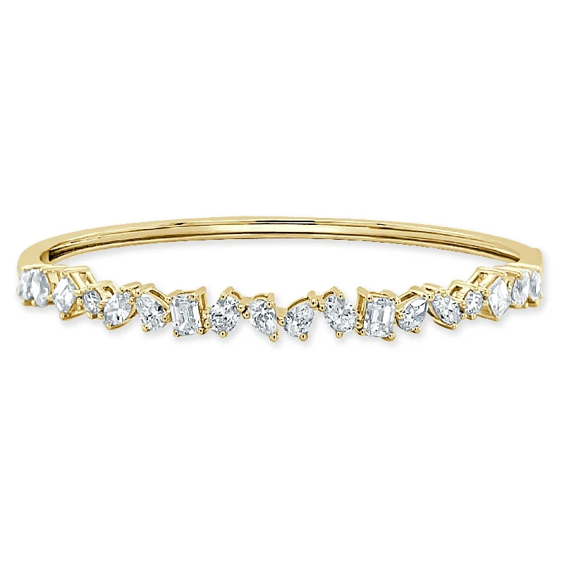 Simple bangle bracelets for casual wear-Multi Shape Diamond Hinge Bangle