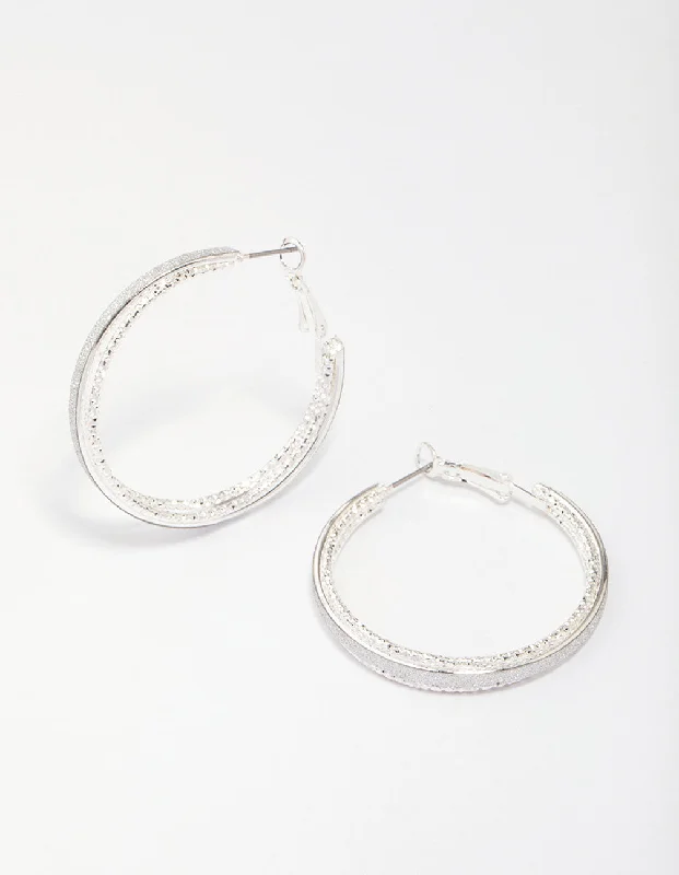 Statement earrings for women-Silver Diamante Large Hoop Earrings