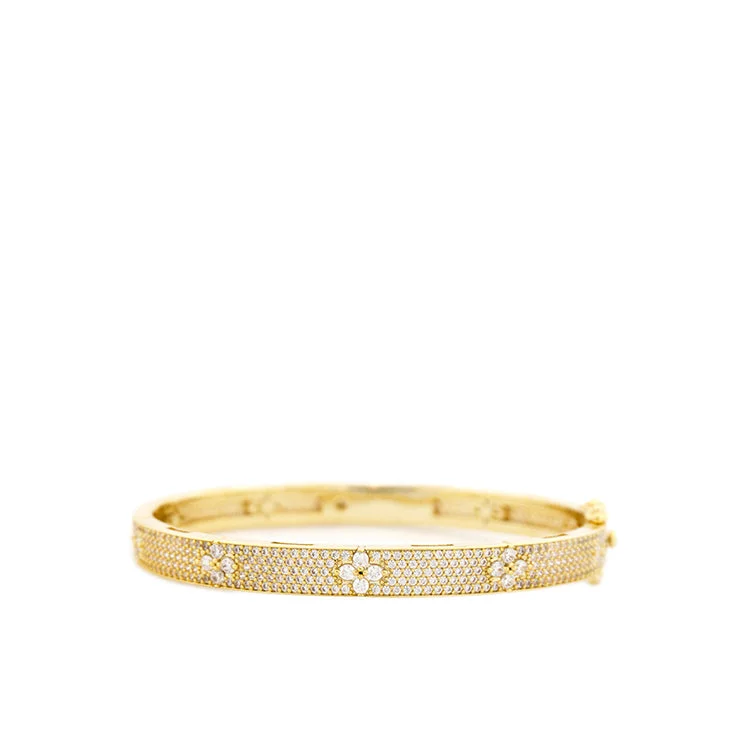 Classic gold bangles for women-pave bangle with flowers