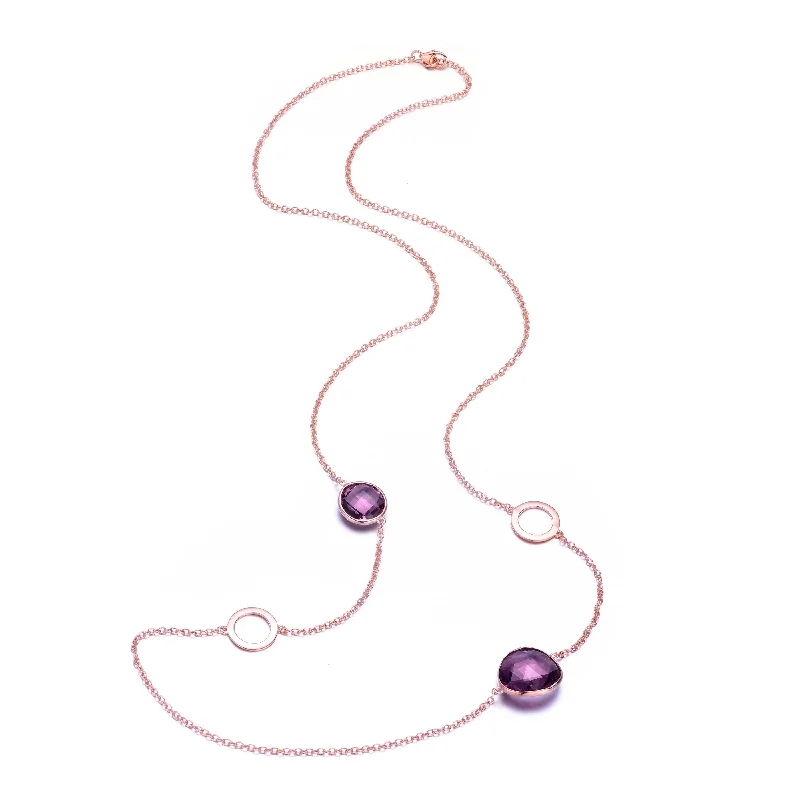 Sparkling necklaces with diamonds for women-Rose Gold Plated Purple Cubic Zirconia Charm Necklace