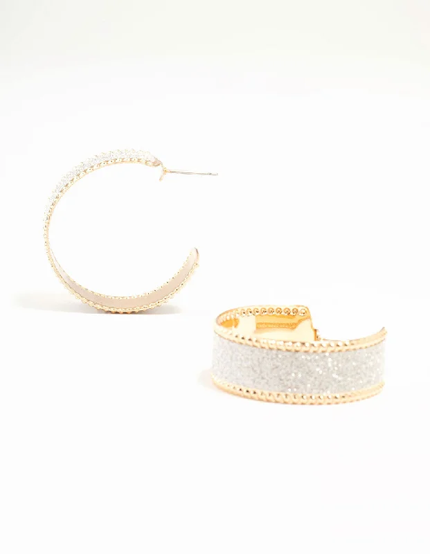 Beautiful dangle earrings for women-Gold Wide Glitter Hoop Earrings