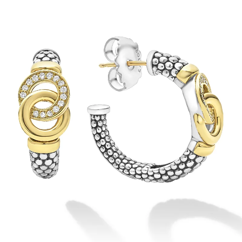 Elegant drop earrings with citrine-Signature Caviar Two-Tone Interlocking Diamond Hoop Earrings