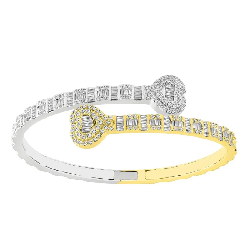 Classic bangles with pearl accents-MEN'S BANGLE 4.50CT ROUND/BAGUETTE DIAMOND 14K WHITE/YELLOW GOLD