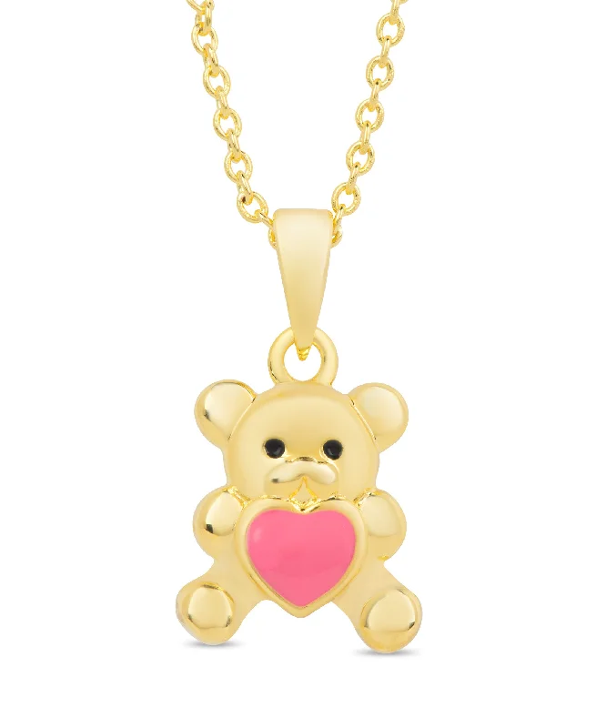 Elegant necklaces with solitaire diamonds-Teddy Bear Love Pendant