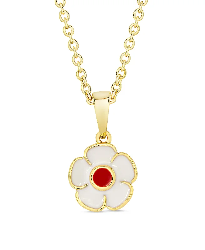 Affordable gemstone necklaces with opal-Flower Pendant (White / Red)