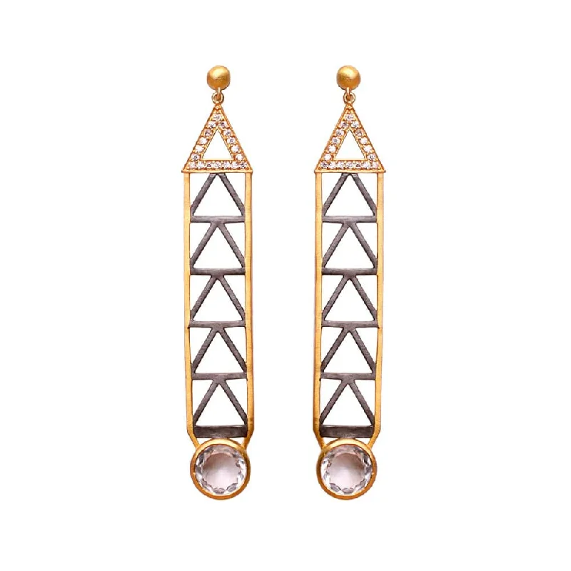 Elegant earrings with pink sapphires-Art Deco Geometric Crystal Drop Two-Tone Earrings