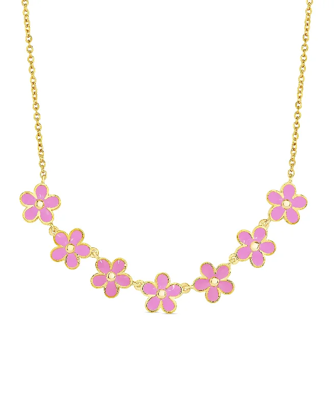 Affordable diamond necklaces for women-Flower Frontal Necklace (Pink)