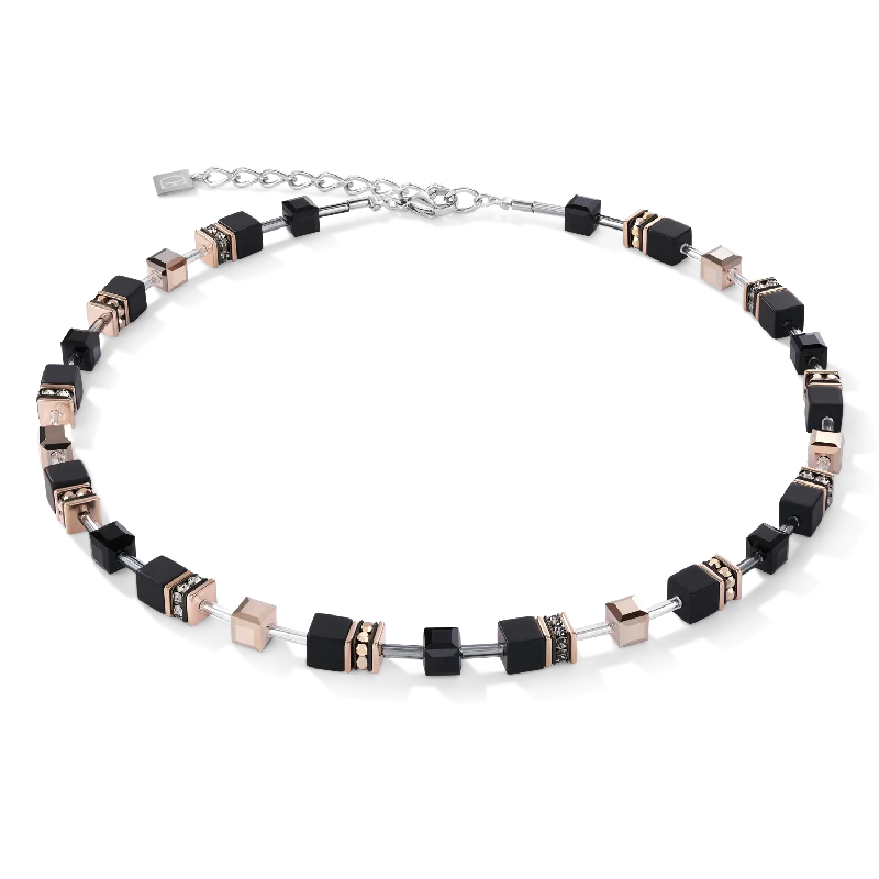 Elegant necklaces with solitaire diamonds-GeoCUBE® Necklace onyx black-rose gold