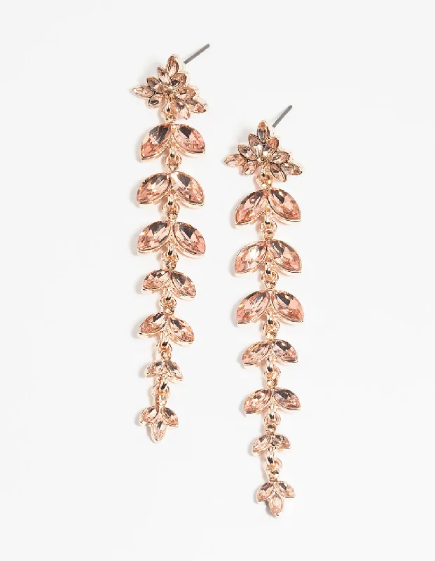 Stunning earrings with garnet stones-Rose Gold Navette Diamante Drop Earrings