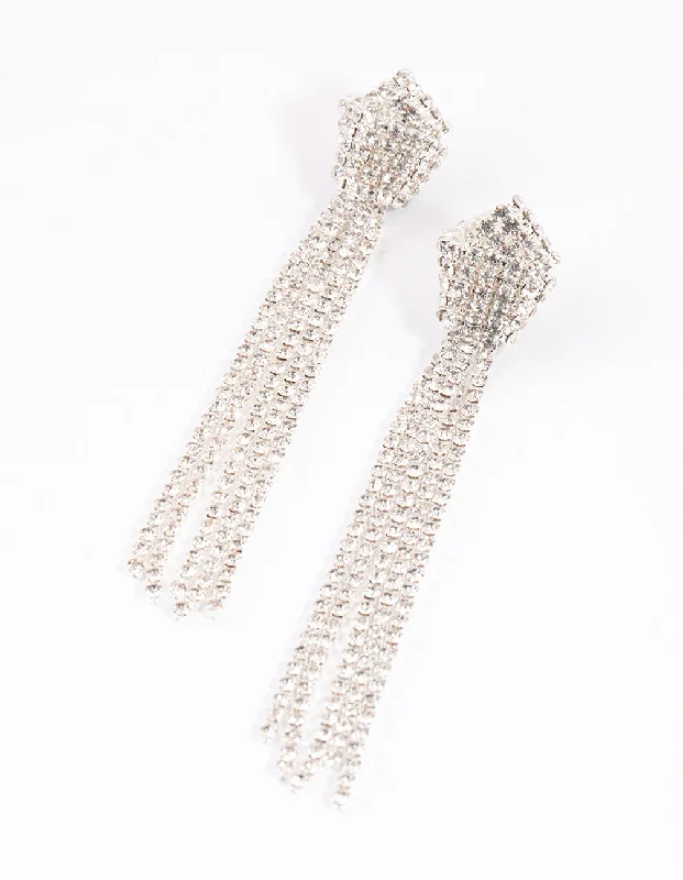 Beautiful earrings with colored diamonds-Silver Knot Cupchain Drop Earrings