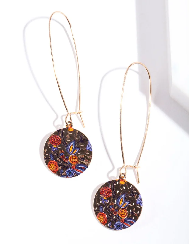 Fashionable earrings with geometric shapes-Gold Print Circle Earrings