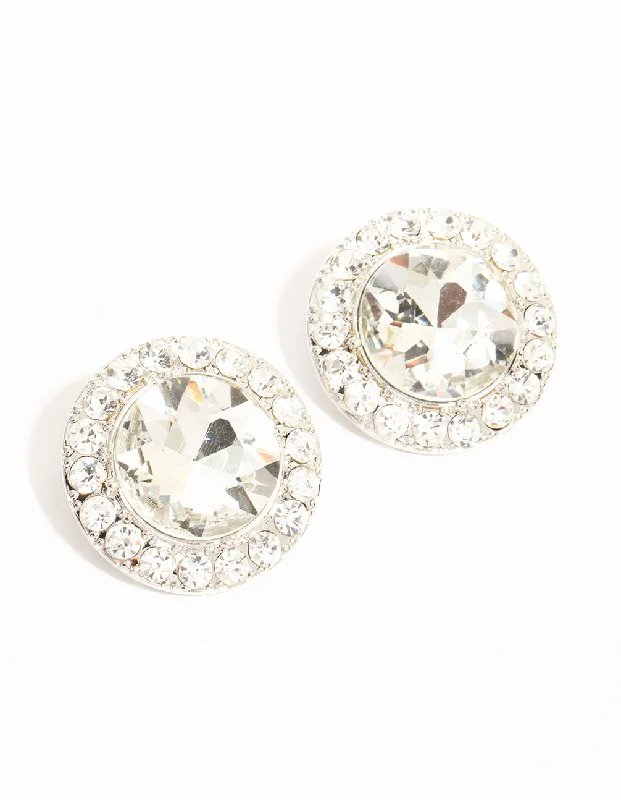 Stunning gemstone earrings with diamonds-Silver Circle Diamante Stud Earrings