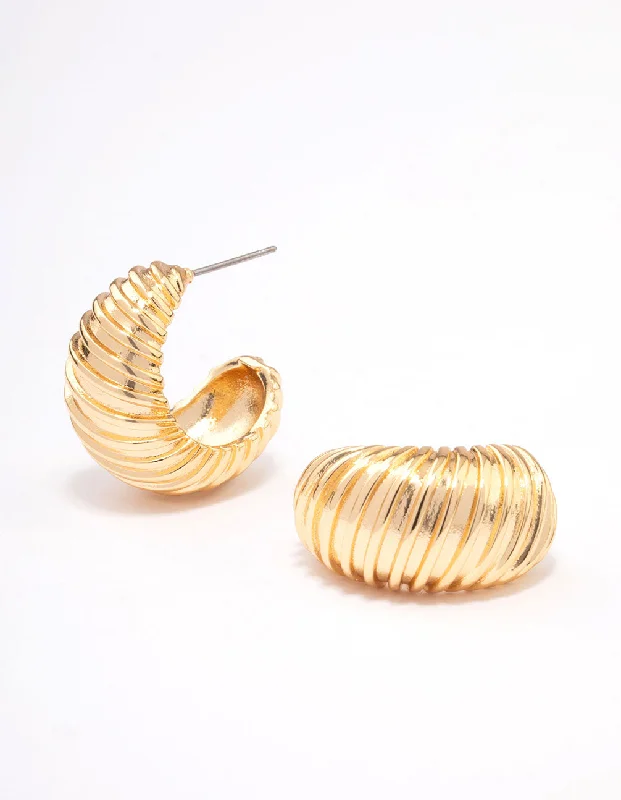 Elegant diamond drop earrings-Gold Plated Bold Croissant Hoop Earrings