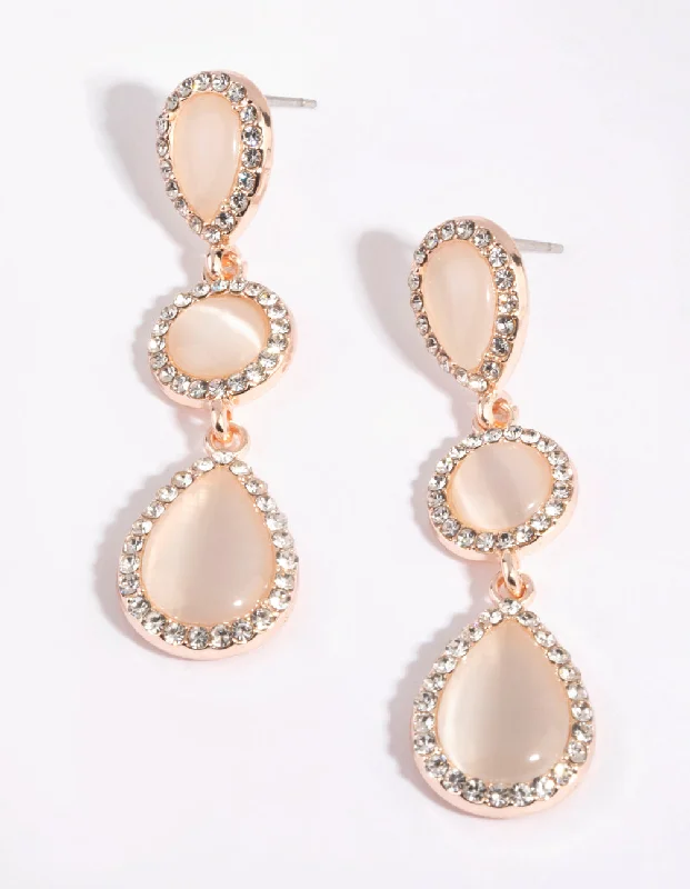 Personalized earrings with name engravings-Rose Gold Teardrop Diamante Earrings