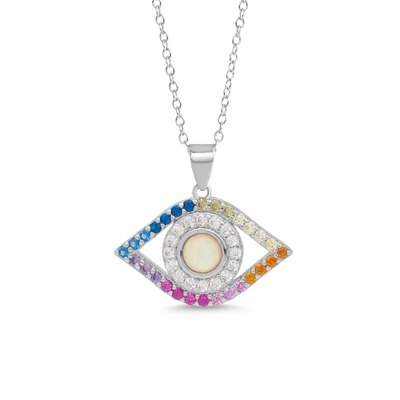 Trendy necklaces with diamonds-Rainbow CZ Evil Eye Necklace