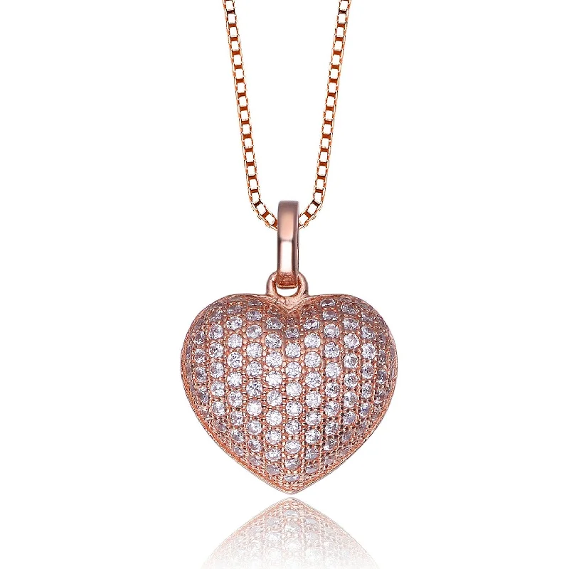 Classic necklaces with round diamonds-Louise Encrusted Rose Gold Heart Necklace