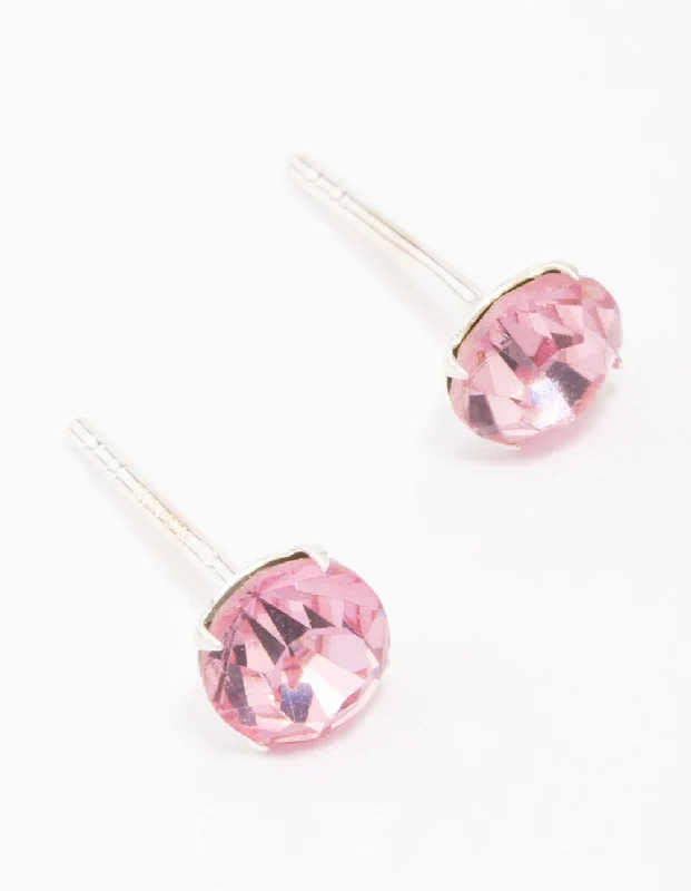 Elegant diamond earrings with gold settings-Sterling Silver Pink Czech Crystal Small Stud Earrings